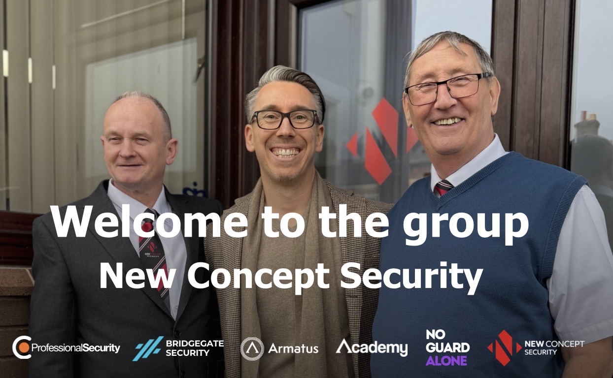 Three people with company logos added on